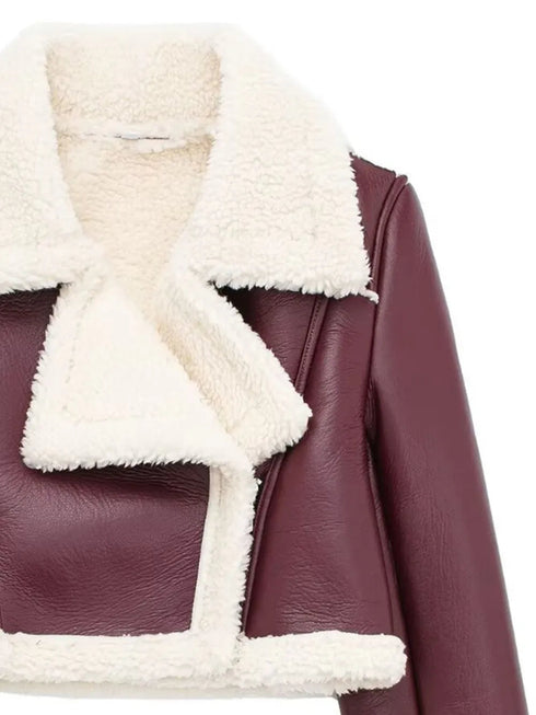 'Josselyn' Faux Fur Cropped Leather Jacket - Celes Fashion